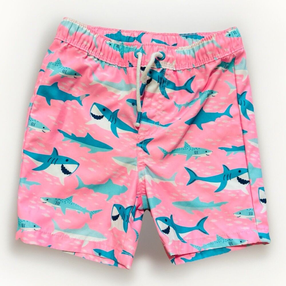 Gymboree Shark Swim Trunks Boys 5T Pink Blue Shark Print Mesh Lined Beach Pool